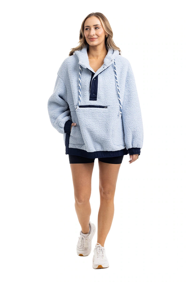 Light Blue Two-Toned Sherpa Pullover Jacket | Katydid Wholesale