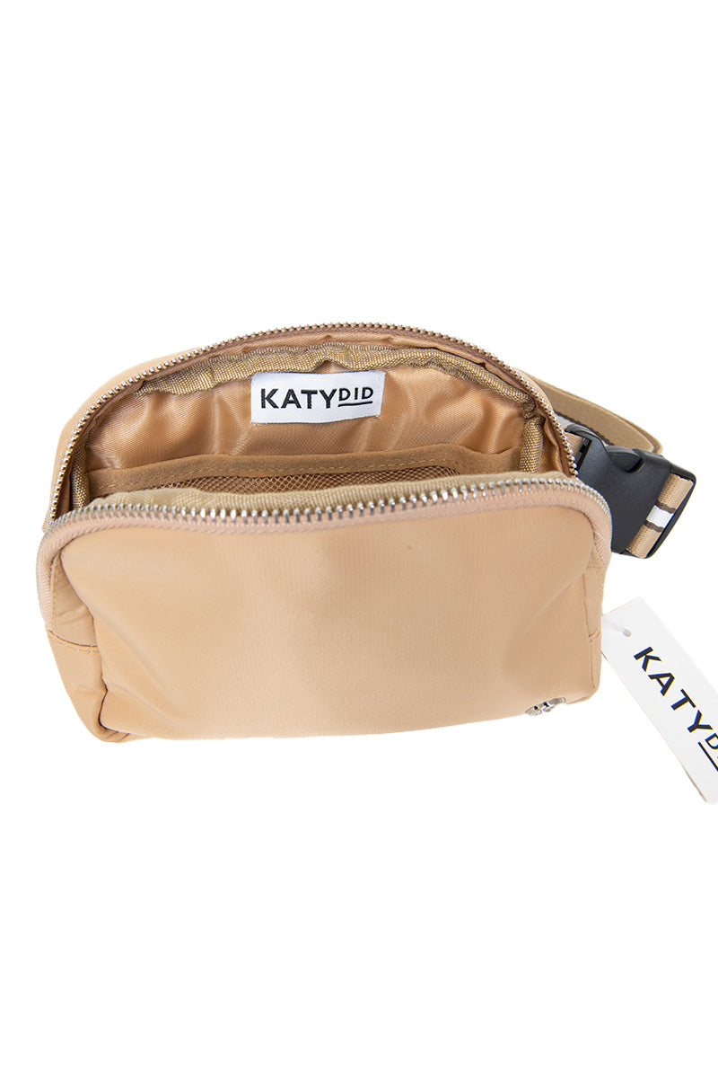 Tan Solid Wholesale Belt Bag with Striped Strap Tan Solid Wholesale Belt Bag with Striped Strap