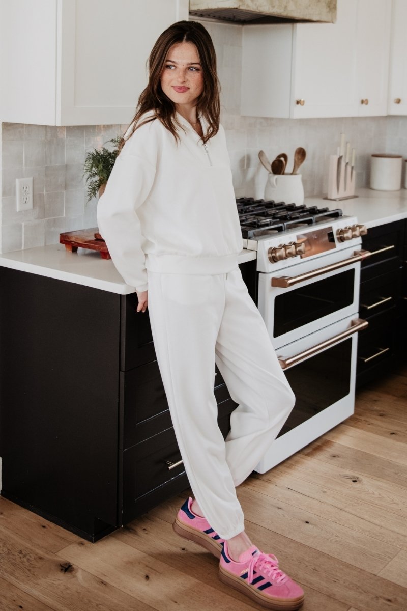 White Wholesale Scuba Pants 2 Piece Set White Wholesale Scuba Pants 2 Piece Set