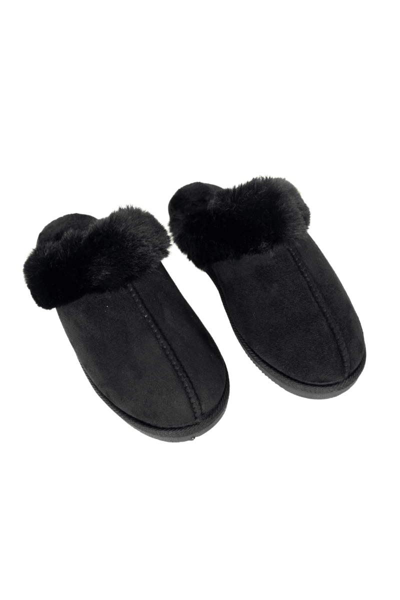 Black Faux Fur Women's Wholesale House Slippers Black Faux Fur Women's Wholesale House Slippers