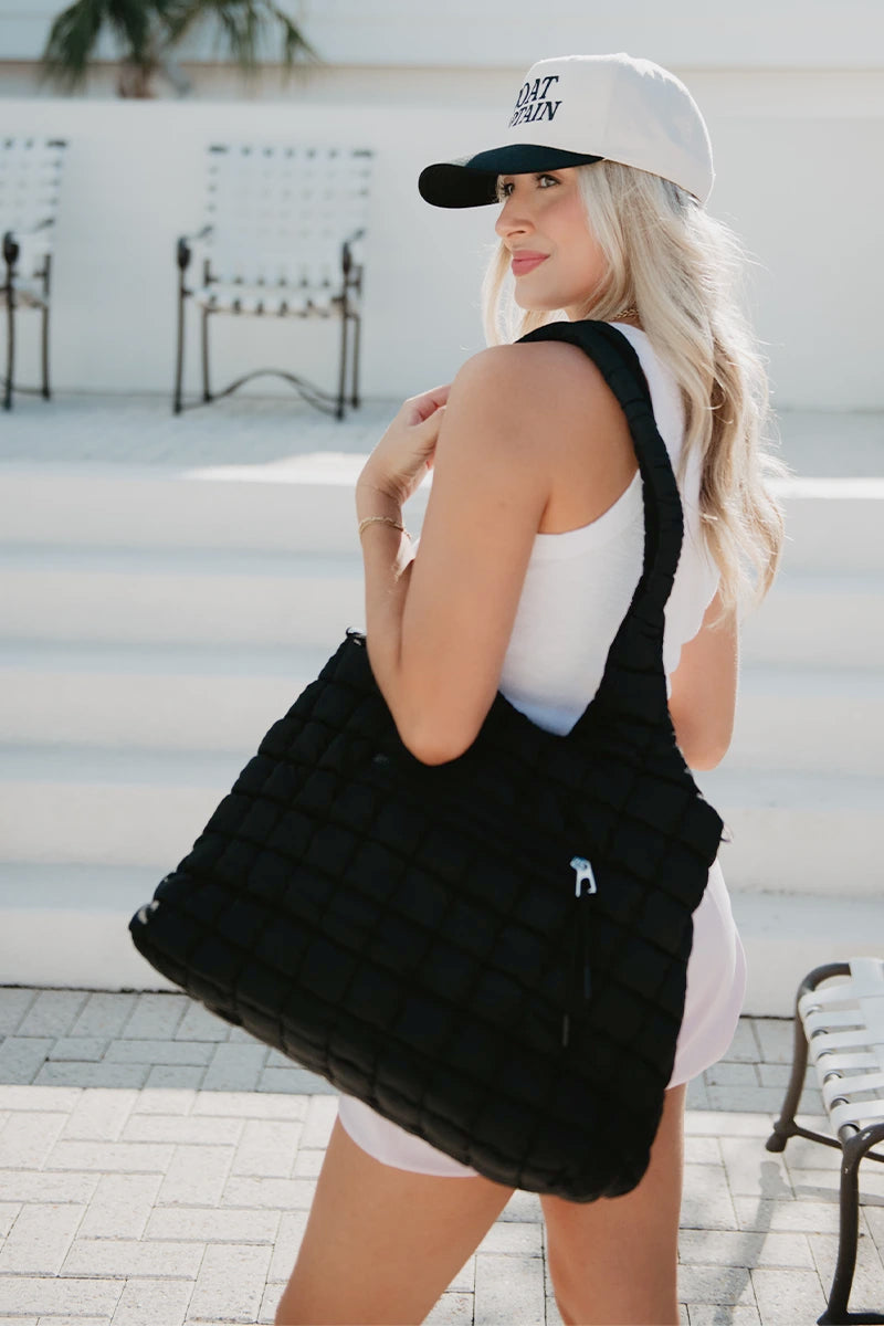 Black Rectangular Quilted Wholesale Puffer Tote Black Rectangular Quilted Wholesale Puffer Tote