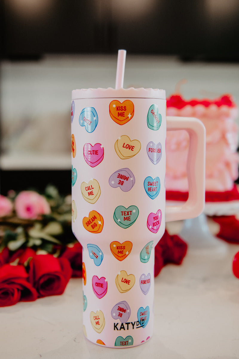 Candy Heart Valentine's Wholesale Tumbler Cup w/ Handle Candy Heart Valentine's Wholesale Tumbler Cup w/ Handle
