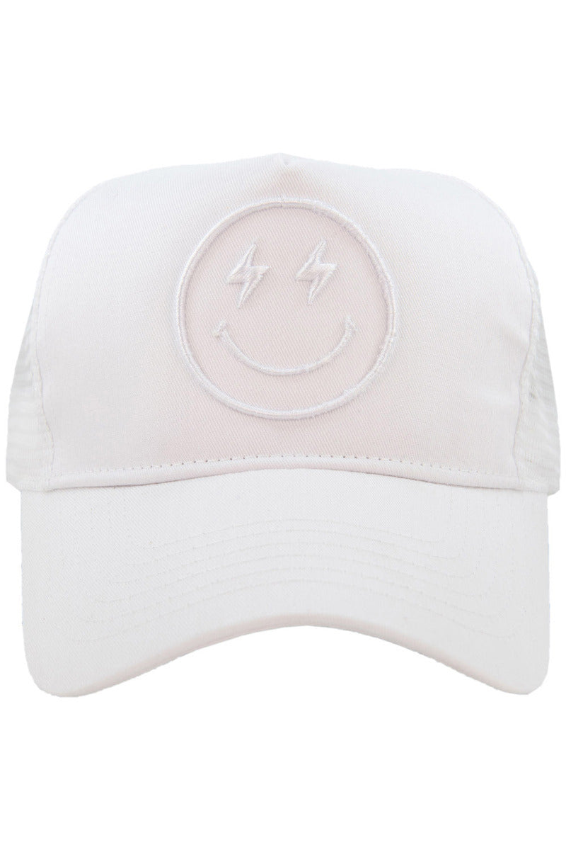 Lightning Happy Face Wholesale 3-D Embroidered Trucker Hat Lightning Happy Face Wholesale 3-D Embroidered Trucker Hat