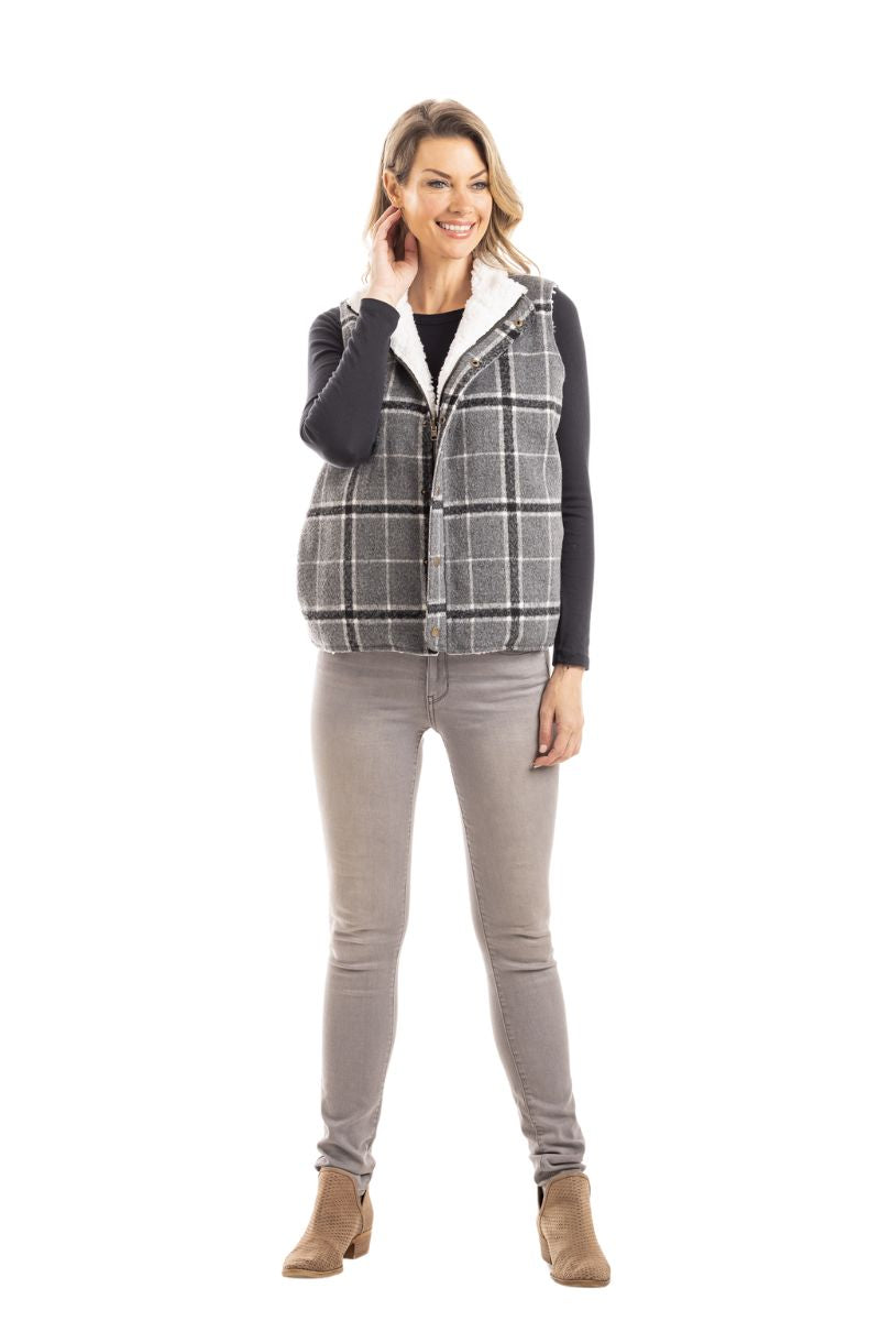 Neutral Plaid Wholesale Fleece Lined Vest for Women Neutral Plaid Wholesale Fleece Lined Vest for Women