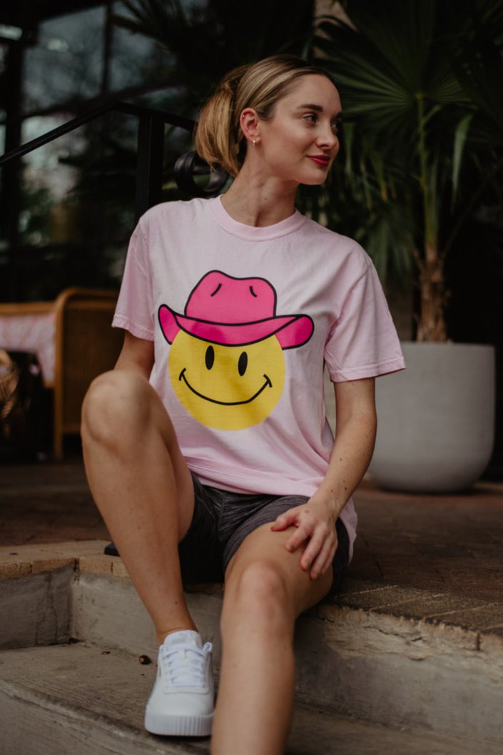 Cowboy Happy Face Western Wholesale Graphic Tee Cowboy Happy Face Western Wholesale Graphic Tee