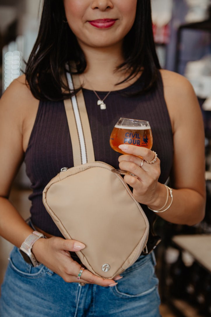 Tan Solid Wholesale Belt Bag with Striped Strap Tan Solid Wholesale Belt Bag with Striped Strap