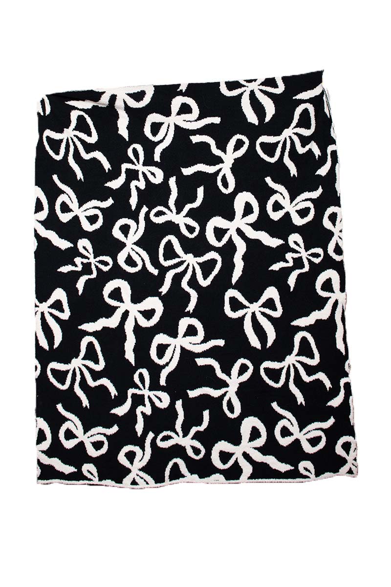 Black & White Bows Double Sided Wholesale Knitted Blanket Black & White Bows Double Sided Wholesale Knitted Blanket