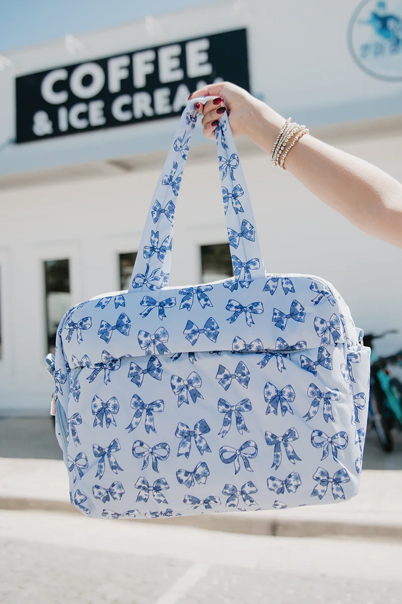 Light Blue Toile Coquette Bows Wholesale Classic Weekender Light Blue Toile Coquette Bows Wholesale Classic Weekender