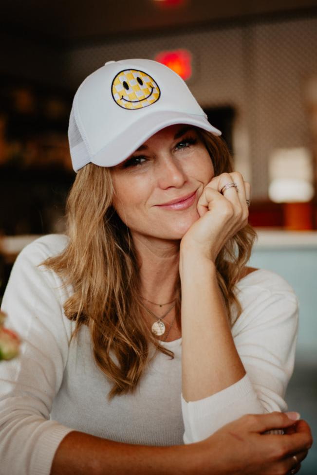 Yellow Checkered Happy Face Wholesale Foam Trucker Hat Yellow Checkered Happy Face Wholesale Foam Trucker Hat