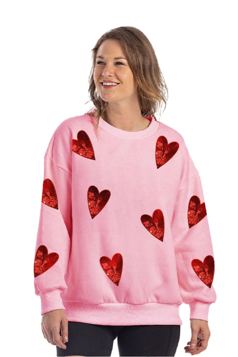 Sequined HEARTS Chenille Patch Wholesale Sweatshirt Sequined HEARTS Chenille Patch Wholesale Sweatshirt