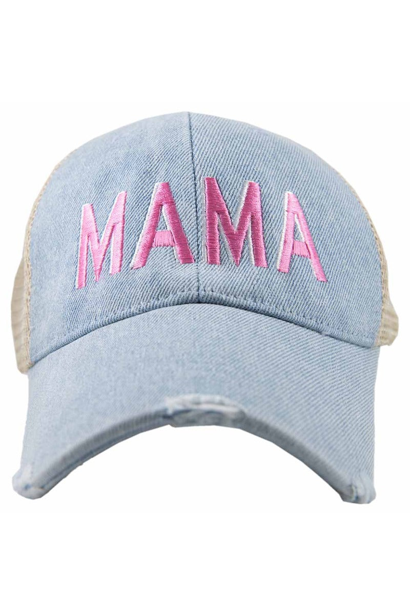 MAMA (Pink and White) Wholesale Denim Trucker Hat MAMA (Pink and White) Wholesale Denim Trucker Hat