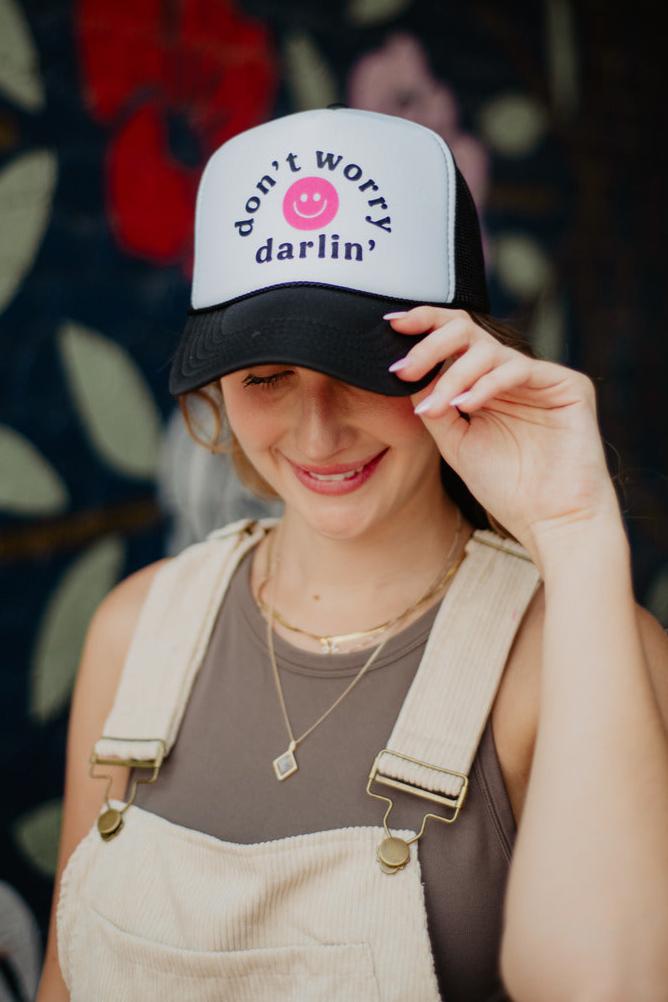 Don't Worry Darlin' Happy Face Wholesale Foam Trucker Hat Don't Worry Darlin' Happy Face Wholesale Foam Trucker Hat