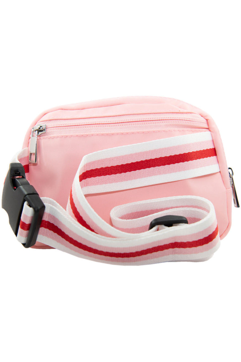Light Pink Wholesale Solid Belt Bag with Striped Strap Light Pink Wholesale Solid Belt Bag with Striped Strap