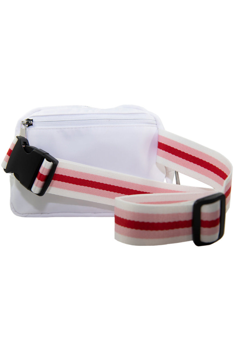 White Solid Wholesale Belt Bag with Striped Strap White Solid Wholesale Belt Bag with Striped Strap