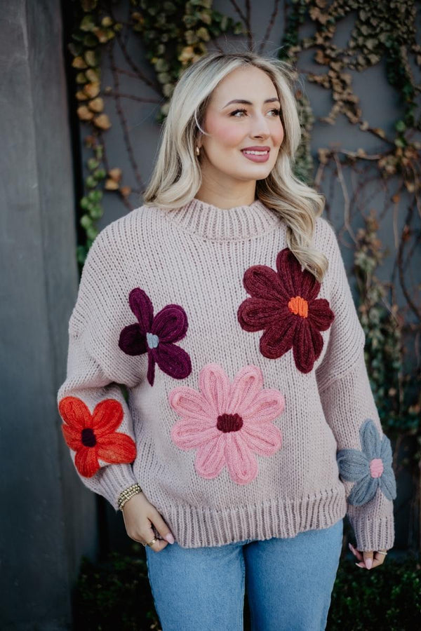 floral-tan-winter-sweater-