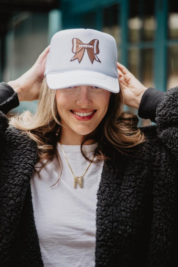 Football Bow Coquette Wholesale Patch Foam Trucker Hat Football Bow Coquette Wholesale Patch Foam Trucker Hat