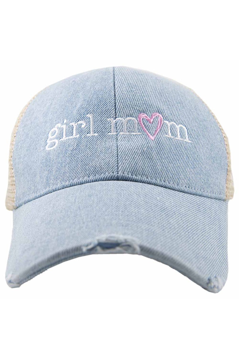 Girl Mom (Pink Heart) Denim Trucker Wholesale Hat Girl Mom (Pink Heart) Denim Trucker Wholesale Hat