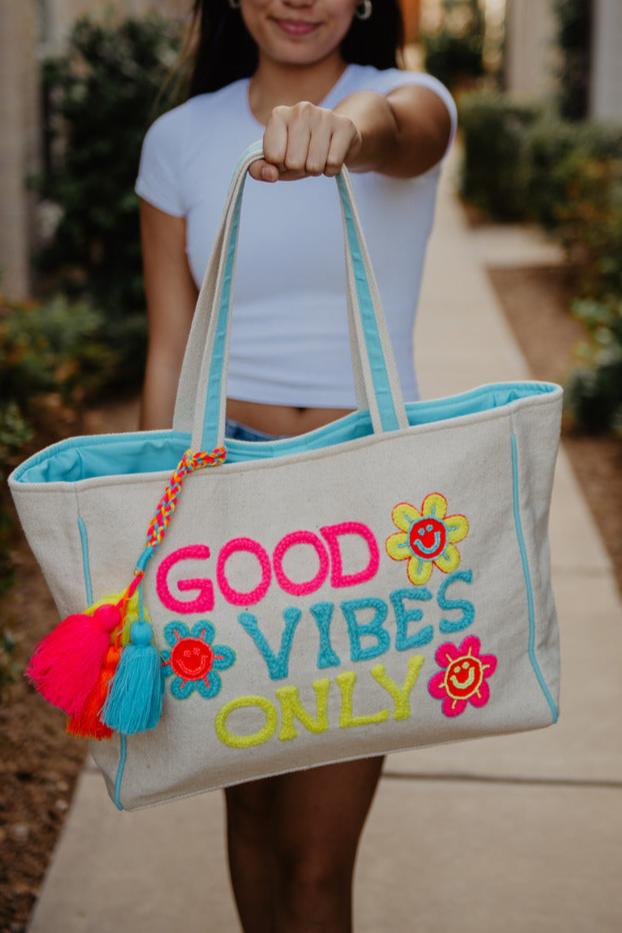 Good Vibes Only Happy Flowers Wholesale Canvas Tote Bag Good Vibes Only Happy Flowers Wholesale Canvas Tote Bag