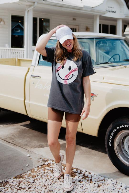 Baseball Happy Face Cute Graphic Tee Baseball Happy Face Cute Graphic Tee
