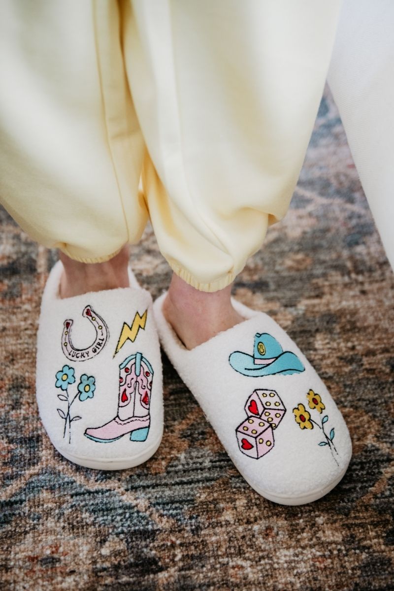 Lucky Cowgirl Icons Comfy Slippers Lucky Cowgirl Icons Comfy Slippers