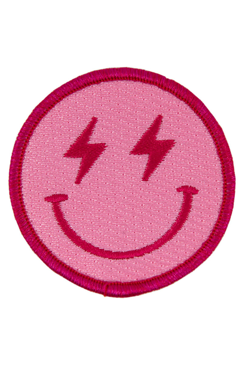 Hot Pink Lightning Happy Face Wholesale Hat Patches (SET OF 3) Hot Pink Lightning Happy Face Wholesale Hat Patches (SET OF 3)