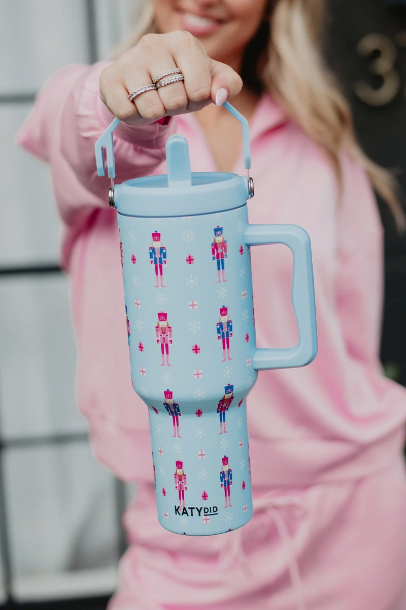 Nutcracker Light Blue Drink 38 Oz Tumbler with Lid Handle Nutcracker Light Blue Drink 38 Oz Tumbler with Lid Handle