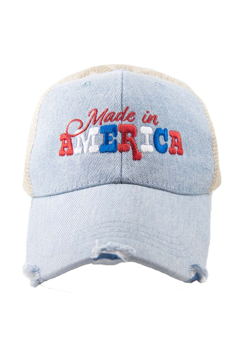 Made in America Wholesale Embroidered Denim Trucker Hat Made in America Wholesale Embroidered Denim Trucker Hat