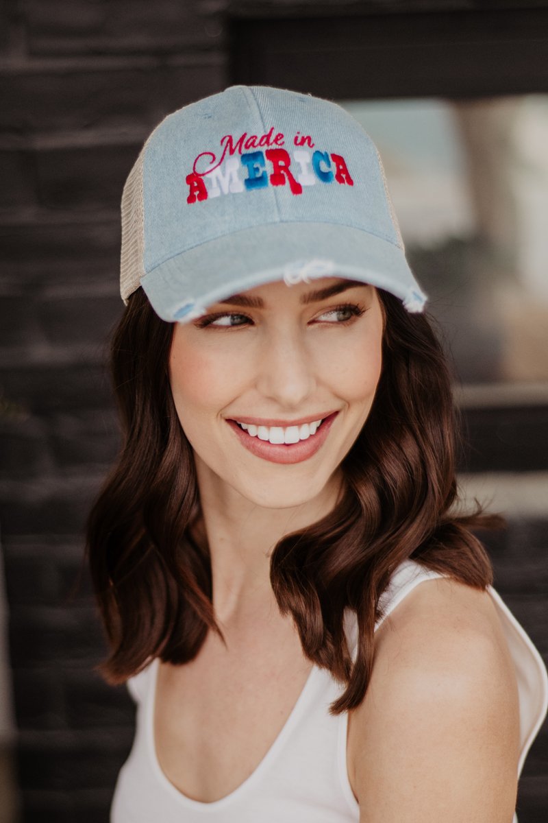 Made in America Wholesale Embroidered Denim Trucker Hat Made in America Wholesale Embroidered Denim Trucker Hat