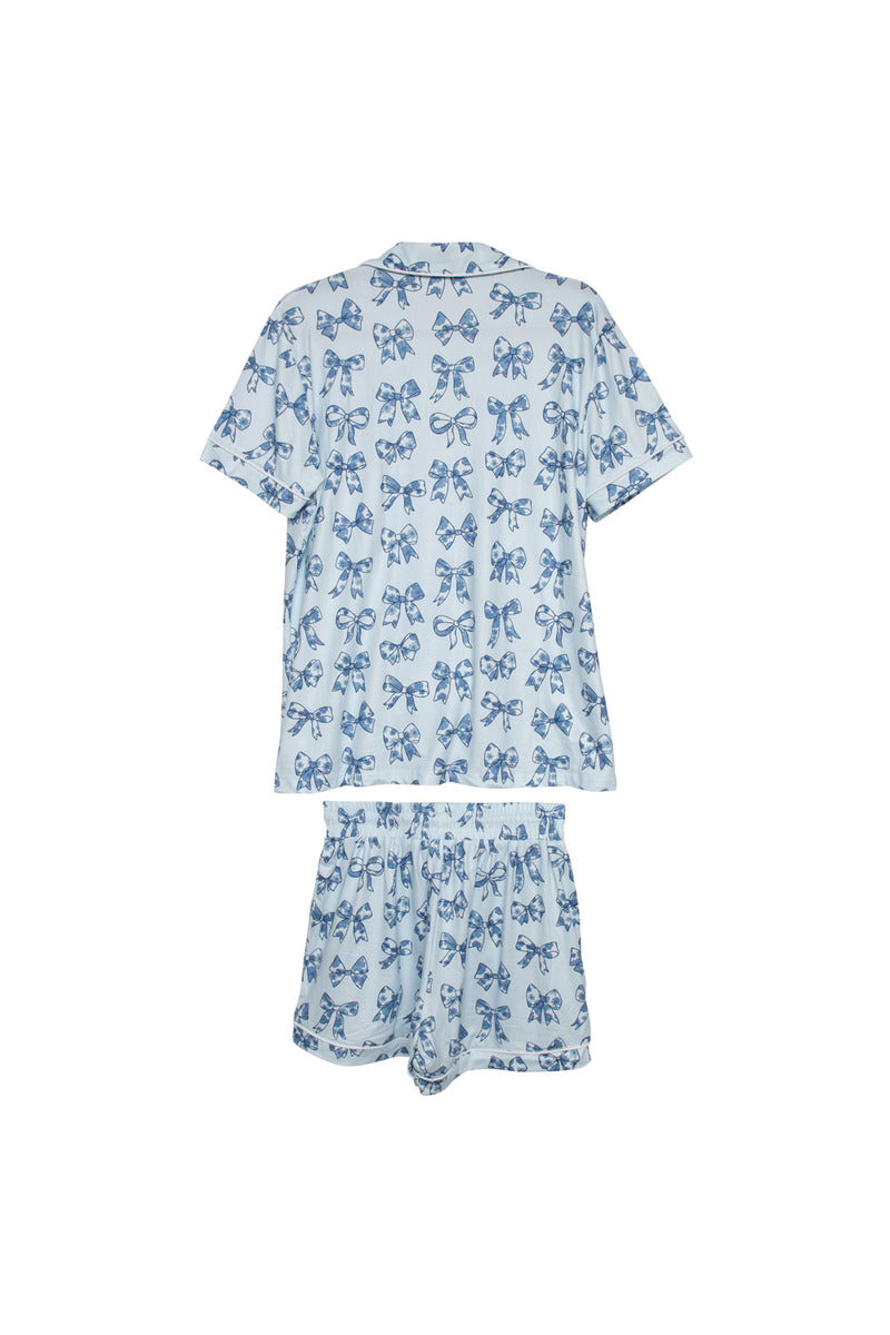 Light Blue Toile Coquette Bows Wholesale Cotton PJ Set Light Blue Toile Coquette Bows Wholesale Cotton PJ Set