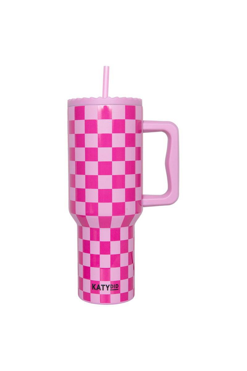 Pink Checker Wholesale Tumbler with Handle Pink Checker Wholesale Tumbler with Handle