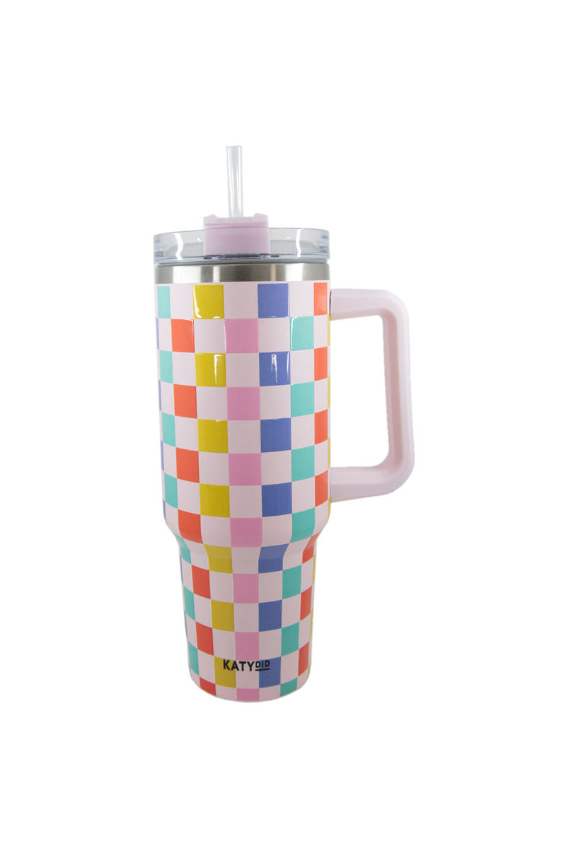 Multicolored Checkered Wholesale 40 Oz Coffee Tumbler Cup Multicolored Checkered Wholesale 40 Oz Coffee Tumbler Cup
