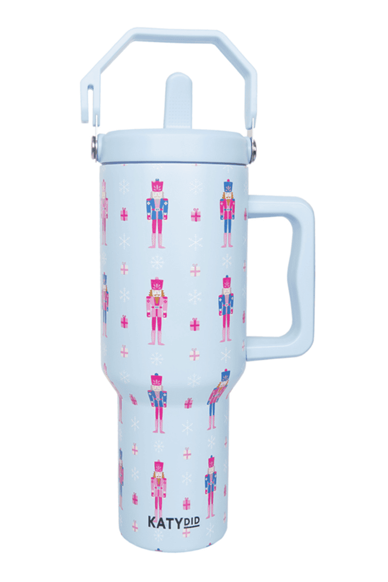 Nutcracker Light Blue Drink 38 Oz Tumbler with Lid Handle Nutcracker Light Blue Drink 38 Oz Tumbler with Lid Handle