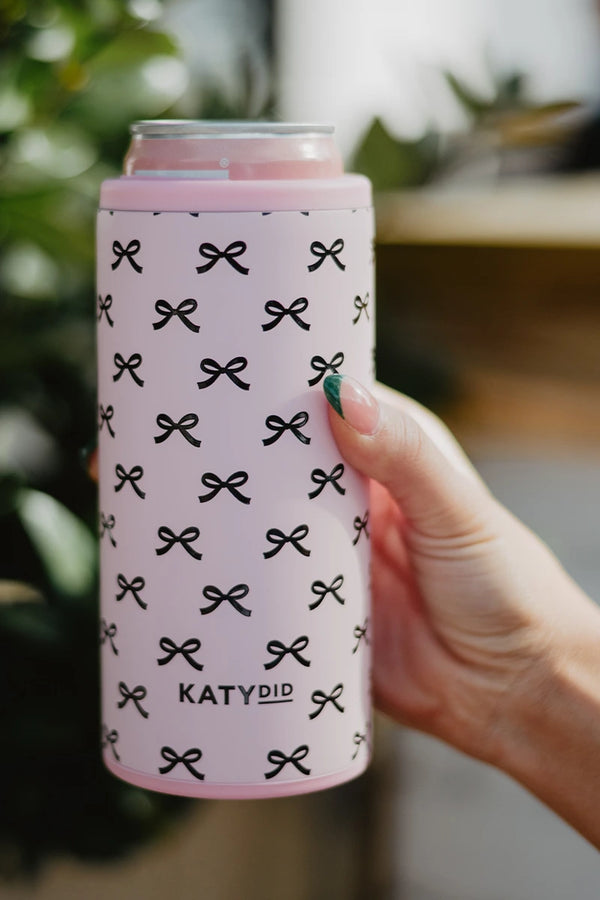 Black & Pink Bows Slim Can Koozie | Drinkware Accessories