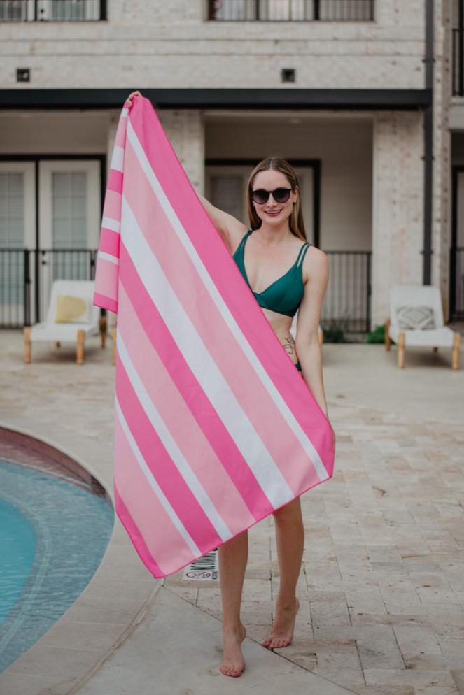 Pink Striped Quick Dry Pool Towel Pink Striped Quick Dry Pool Towel