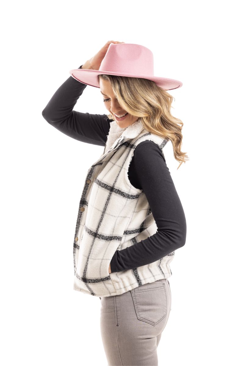Neutral Plaid Wholesale Fleece Lined Vest for Women Neutral Plaid Wholesale Fleece Lined Vest for Women