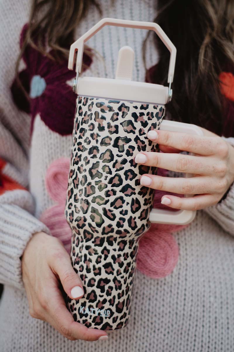 Brown Leopard Wholesale Tumbler with Lid Handle Brown Leopard Wholesale Tumbler with Lid Handle