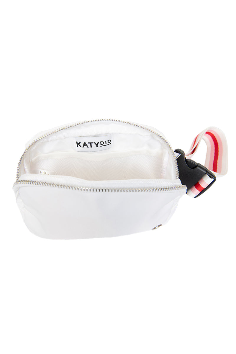 White Solid Wholesale Belt Bag with Striped Strap White Solid Wholesale Belt Bag with Striped Strap