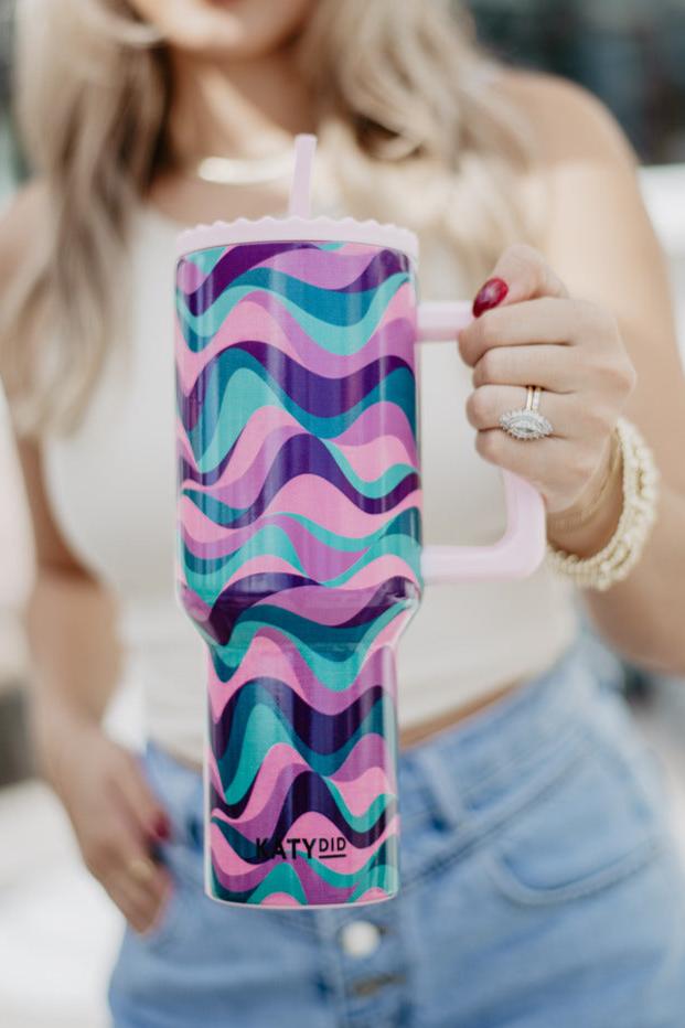 Pink Purple Green Swirl Wholesale Tumbler with Handle Pink Purple Green Swirl Wholesale Tumbler with Handle