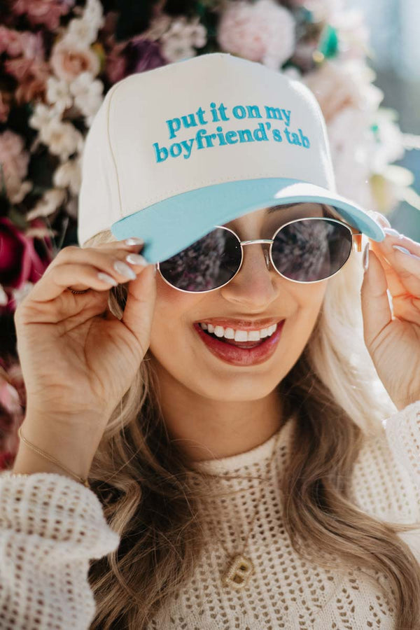 “Put It On My Boyfriend’s Tab” Hat – Tan & Green Funky Junque Trucker Hat – Vintage Two-Tone Snapback  main image 4