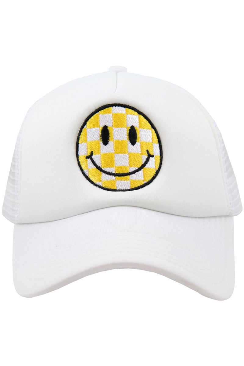 Yellow Checkered Happy Face Wholesale Foam Trucker Hat Yellow Checkered Happy Face Wholesale Foam Trucker Hat
