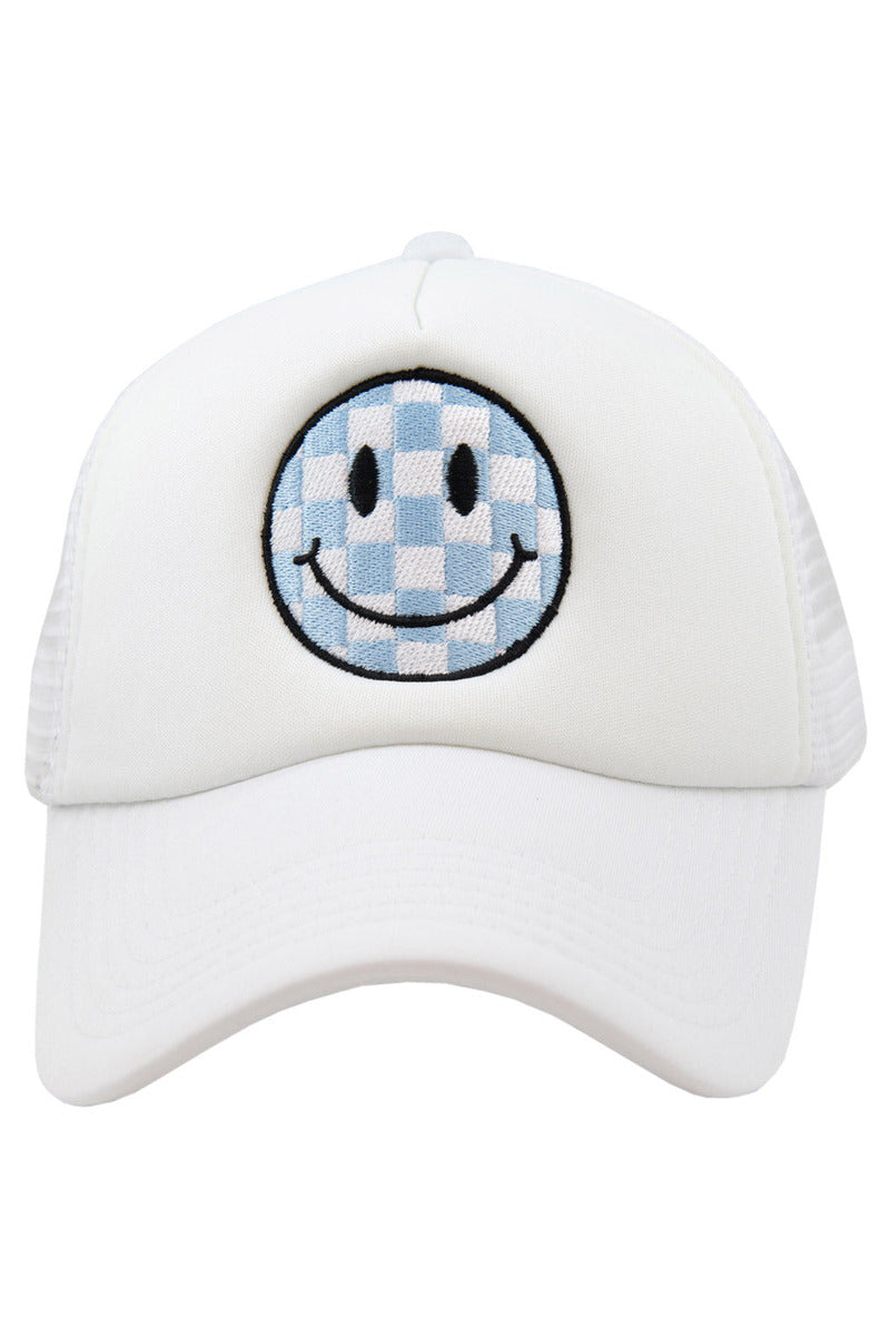 Light Blue Checkered Happy Face Wholesale Foam Hat Light Blue Checkered Happy Face Wholesale Foam Hat