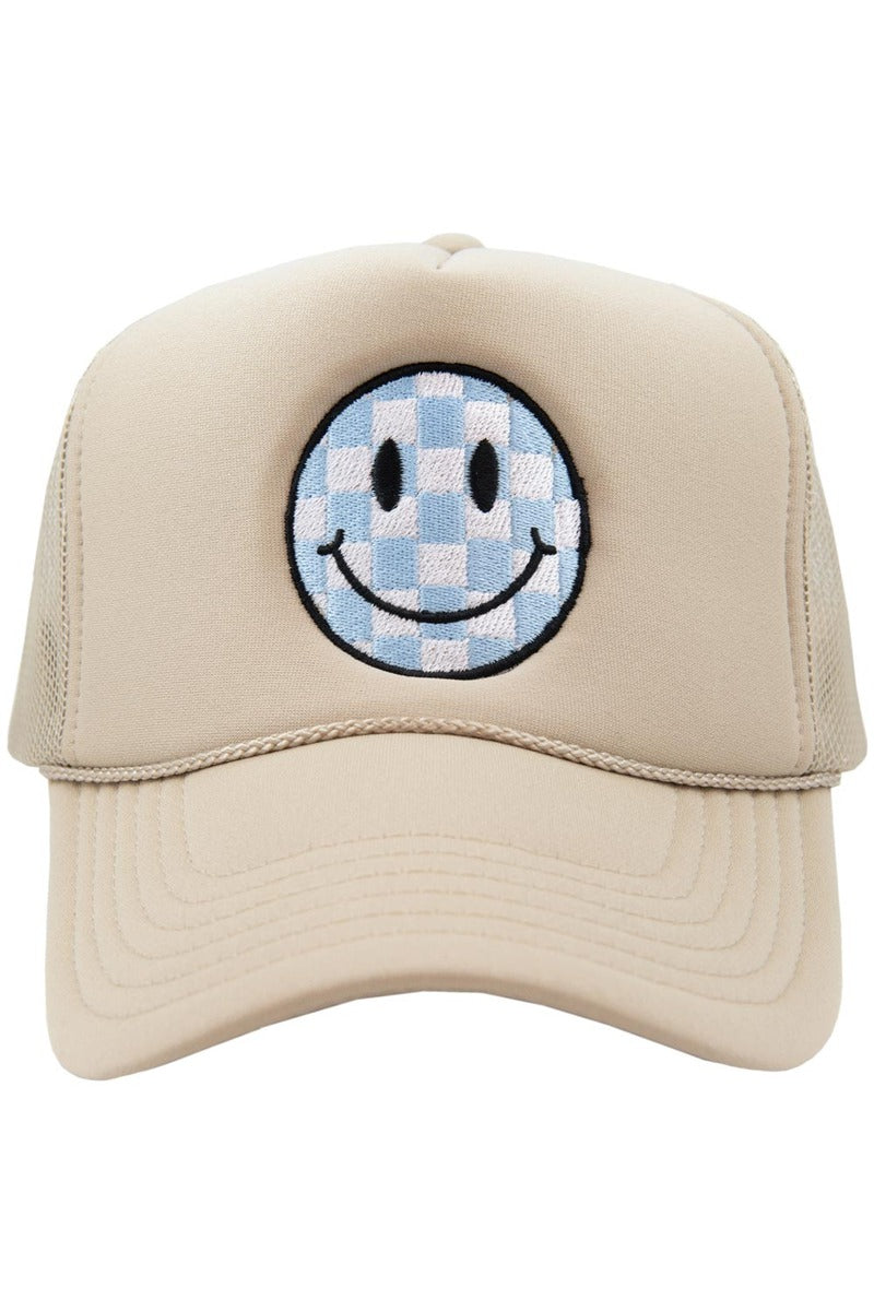 Light Blue Checkered Happy Face Wholesale Foam Hat Light Blue Checkered Happy Face Wholesale Foam Hat