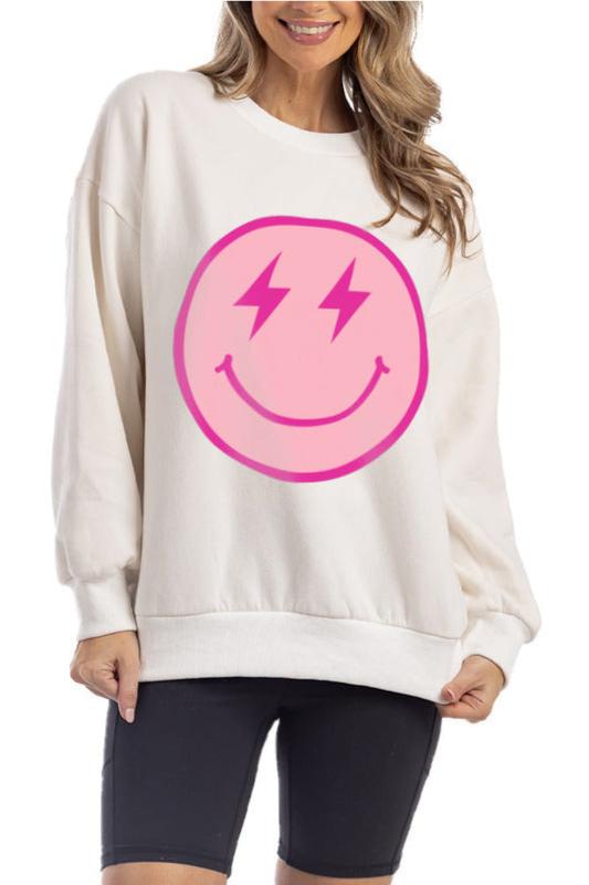 Pink Lightning Happy Face Wholesale Women's Sweatshirt Pink Lightning Happy Face Wholesale Women's Sweatshirt