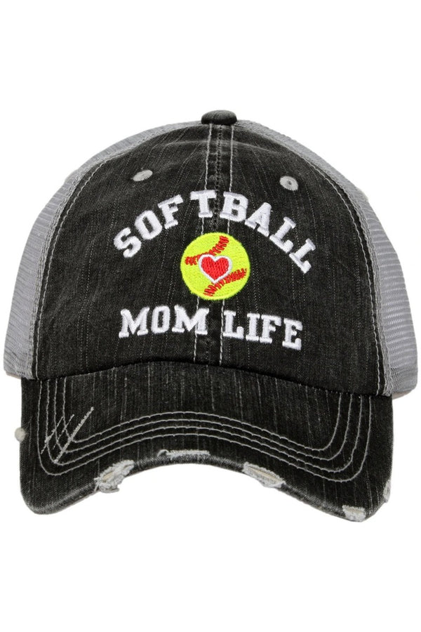 Speedy Pros Women's Ponytail Cap - Softball Embroidery Distressed Cotton Trucker Hat