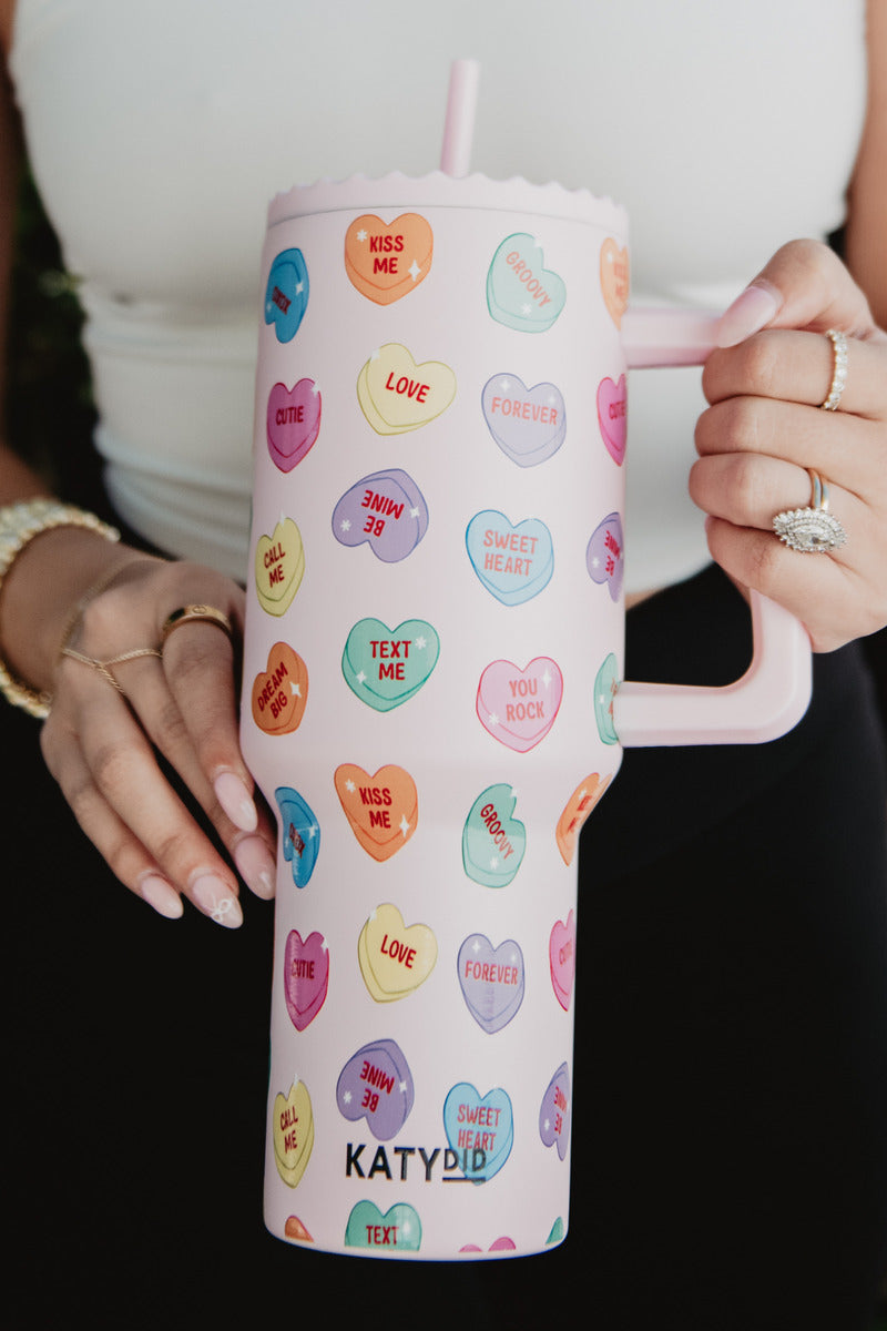 Candy Heart Valentine's Wholesale Tumbler Cup w/ Handle Candy Heart Valentine's Wholesale Tumbler Cup w/ Handle