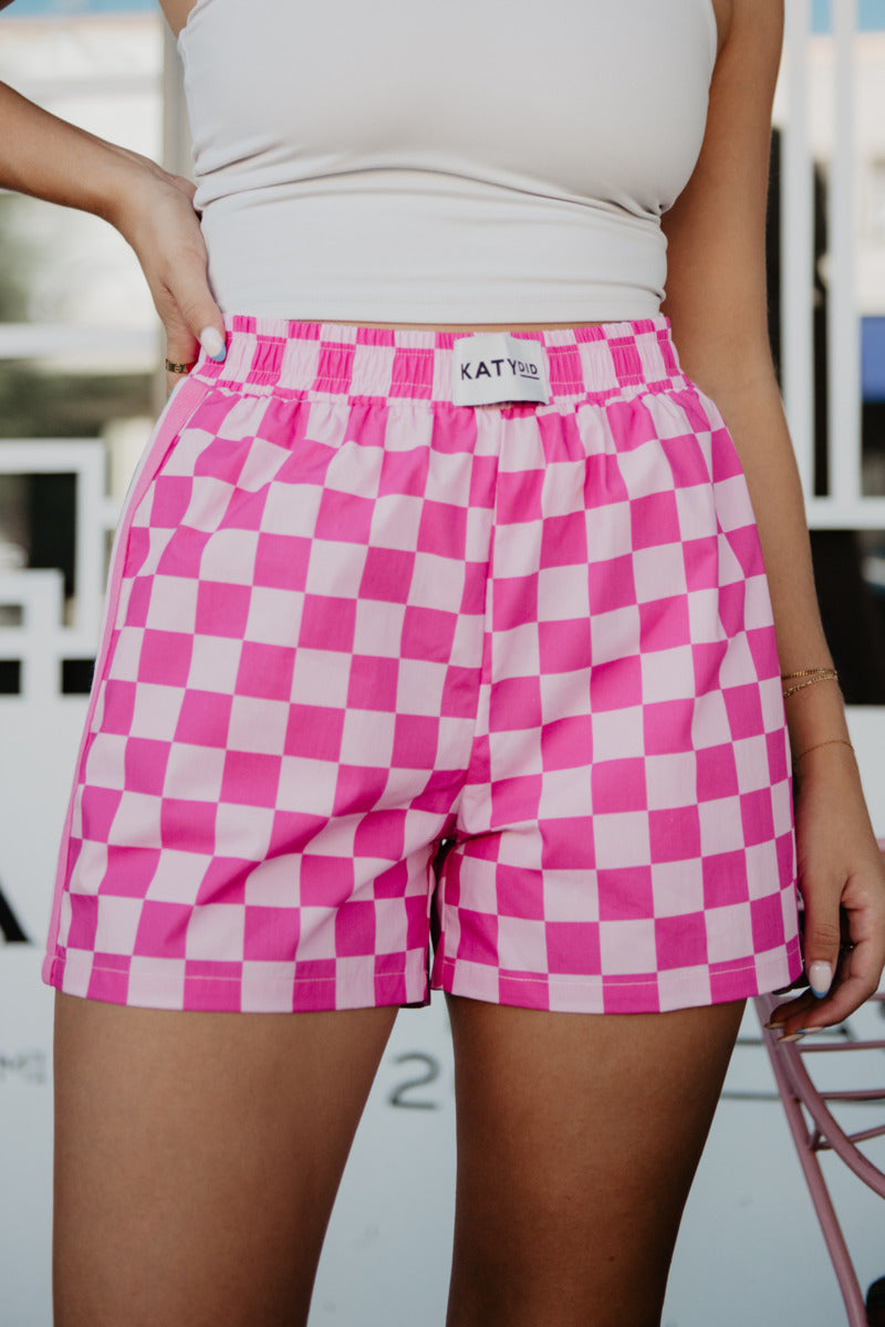 Hot Pink Checkered Cute Women's Boxer Shorts Hot Pink Checkered Cute Women's Boxer Shorts