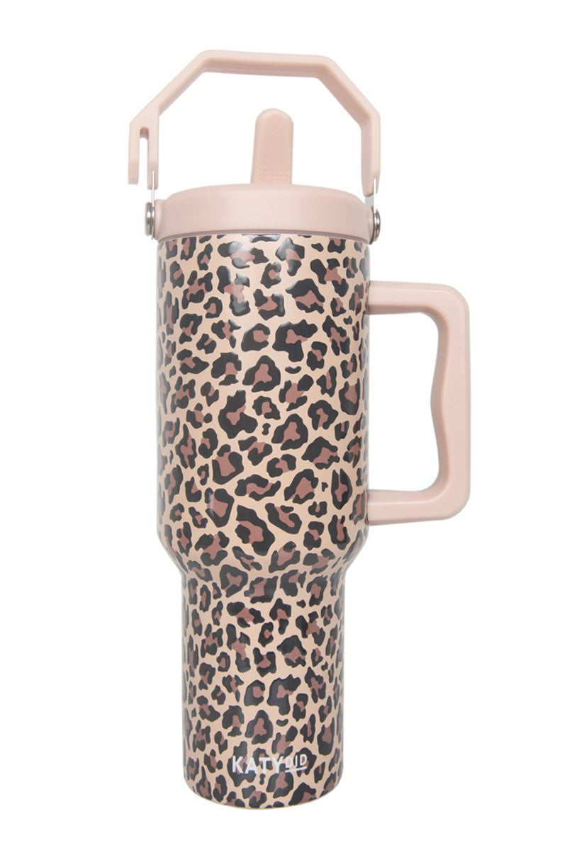 Brown Leopard Wholesale Tumbler with Lid Handle Brown Leopard Wholesale Tumbler with Lid Handle