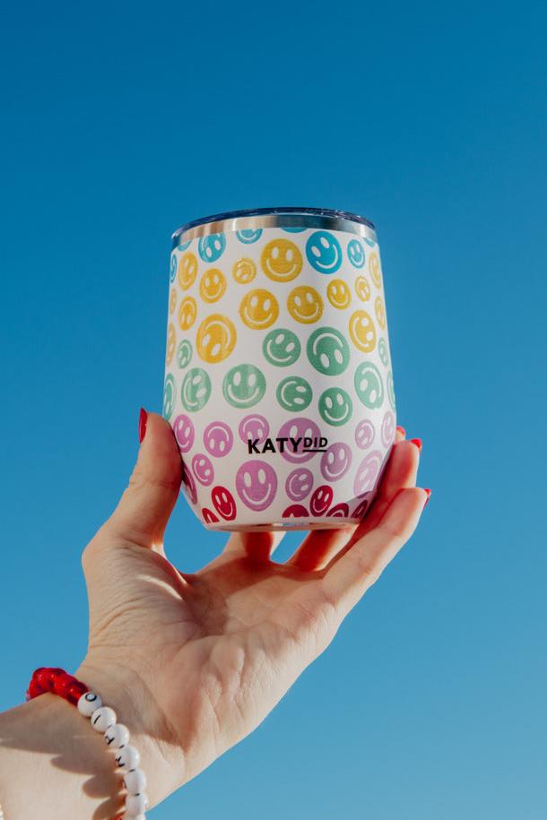 Pastel Happy Face Wholesale 12 Oz WINE TUMBLER With Lid Pastel Happy Face Wholesale 12 Oz WINE TUMBLER With Lid