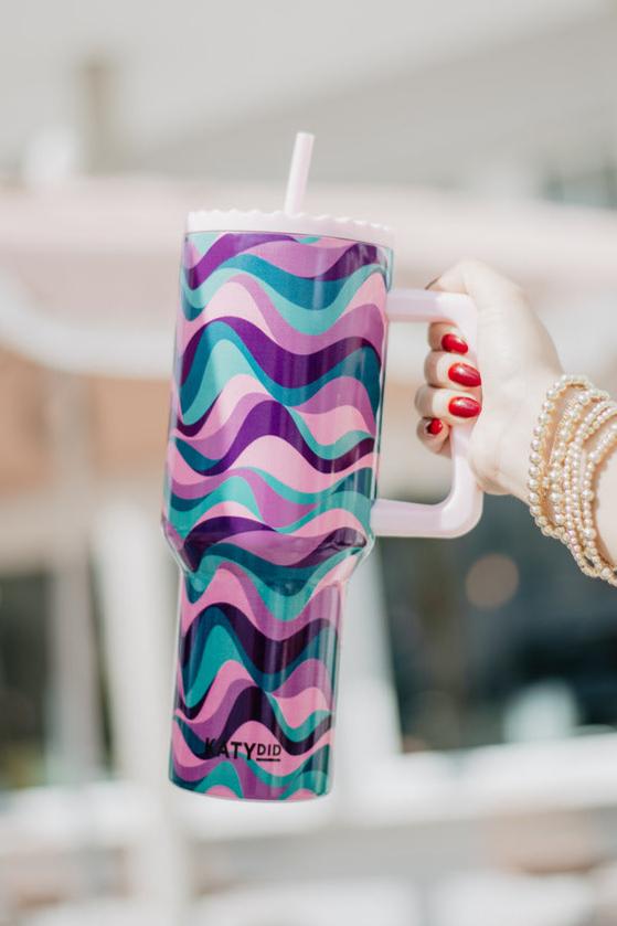 Pink Purple Green Swirl Wholesale Tumbler with Handle Pink Purple Green Swirl Wholesale Tumbler with Handle