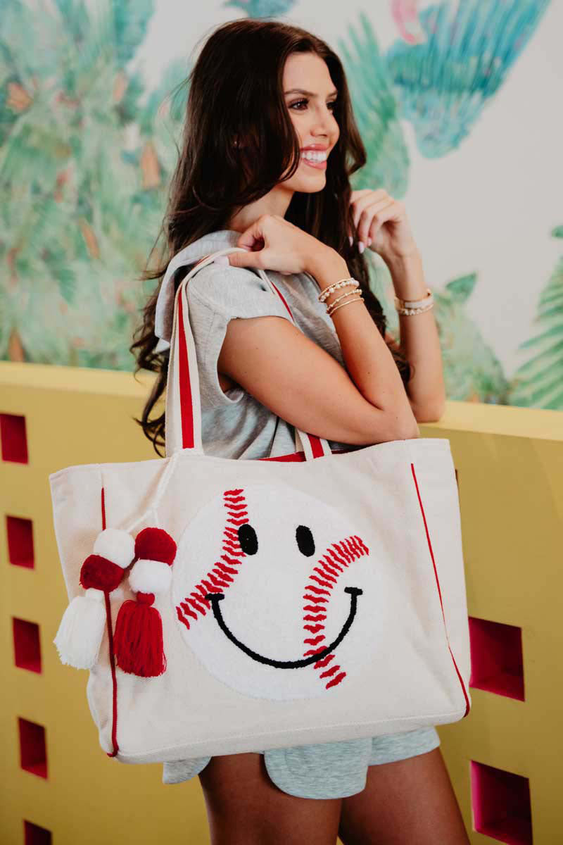Baseball Oversized Happy Face Wholesale Women's Tote Bag Baseball Oversized Happy Face Wholesale Women's Tote Bag